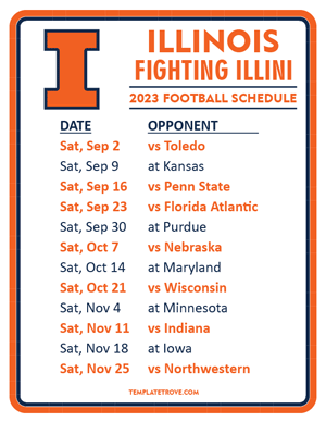 Illinois Fighting Illini Football 2023 Printable Schedule
