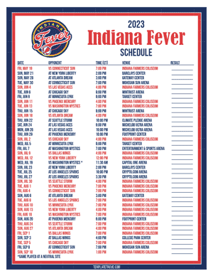 Indiana Fever 2023 Printable Basketball Schedule