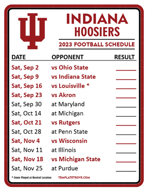 Indiana Hoosiers Football 2023 Printable Schedule  - Style 2