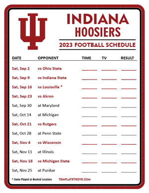 Indiana Hoosiers Football 2023 Printable Schedule - Style 3