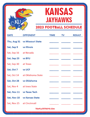 Kansas Jayhawks Football 2023 Printable Schedule - Style 3