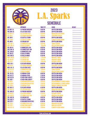 Los Angeles Sparks 2023 Printable Basketball Schedule - Central Times
