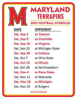 Maryland Terrapins Football 2023 Printable Schedule