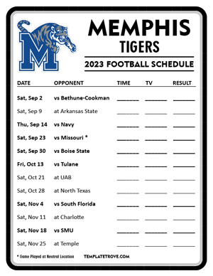 Memphis Tigers Football 2023 Printable Schedule - Style 4