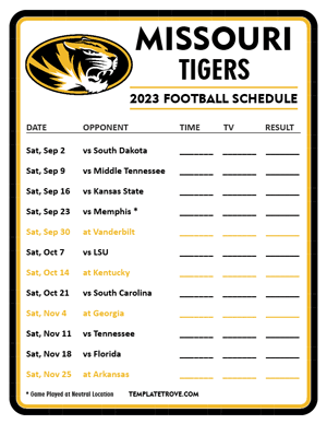 Missouri Tigers Football 2023 Printable Schedule - Style 3