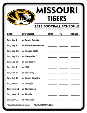 Missouri Tigers Football 2023 Printable Schedule - Style 4
