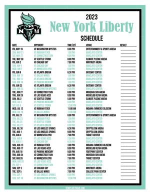 New York Liberty 2023 Printable Basketball Schedule - Central Times