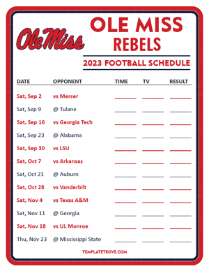 Ole Miss Rebels Football 2023 Printable Schedule - Style 3