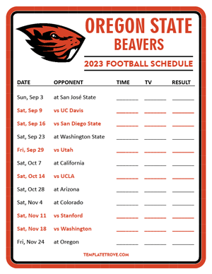 Oregon State Beavers Football 2023 Printable Schedule - Style 3