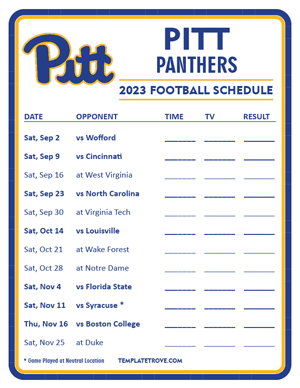 Pitt Panthers Football 2023 Printable Schedule - Style 3