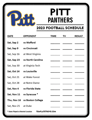 Pitt Panthers Football 2023 Printable Schedule - Style 4