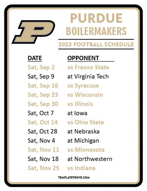 Purdue Boilermakers Football 2023 Printable Schedule