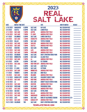 Real Salt Lake 2023 Printable Soccer Schedule - Mountain Times