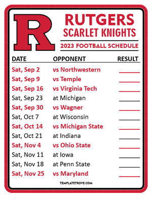 Rutgers Scarlet Knights Football 2023 Printable Schedule  - Style 2