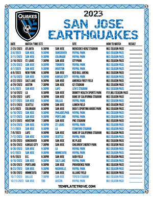 San Jose Earthquakes 2023 Printable Soccer Schedule - Central Times