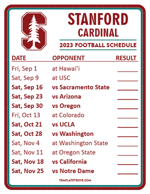 Stanford Cardinal Football 2023 Printable Schedule  - Style 2