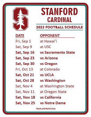 Stanford Cardinal Football 2023 Printable Schedule