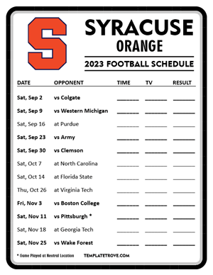 Syracuse Orange Football 2023 Printable Schedule - Style 4