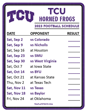 TCU Horned Frogs Football 2023 Printable Schedule  - Style 2