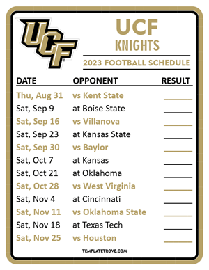 UCF Knights Football 2023 Printable Schedule  - Style 2