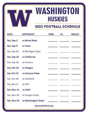 Washington Huskies Football 2023 Printable Schedule - Style 3