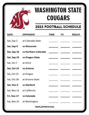 Washington State Cougars Football 2023 Printable Schedule - Style 4