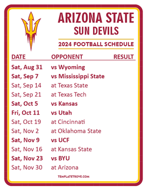 Arizona State Sun Devils Football 2024
 Printable Schedule  - Style 2