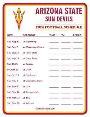 Arizona State Sun Devils Football 2024
 Printable Schedule - Style 3