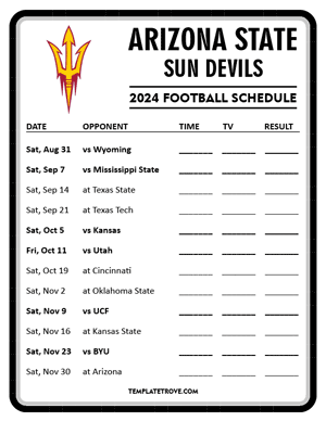 Arizona State Sun Devils Football 2024
 Printable Schedule - Style 4