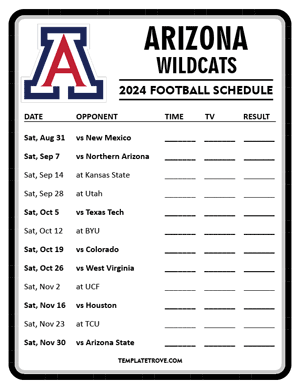 Arizona Wildcats Football 2024
 Printable Schedule - Style 4