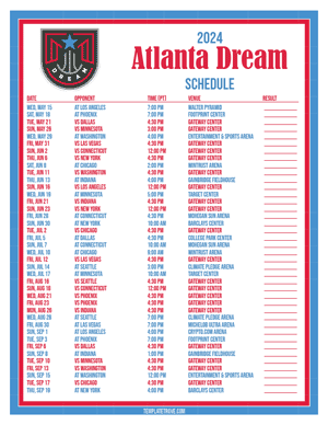 Atlanta Dream 2024
 Printable Basketball Schedule - Pacific Times