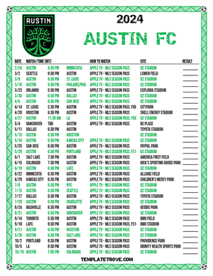 Austin FC 2024
 Printable Soccer Schedule - Mountain Times