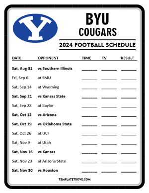 BYU Cougars
 Football 2024
 Printable Schedule - Style 4