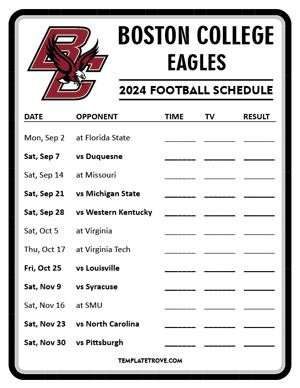 Boston College Eagles Football 2024
 Printable Schedule - Style 4