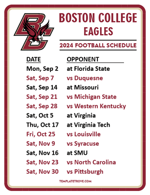 Boston College Eagles Football 2024
 Printable Schedule