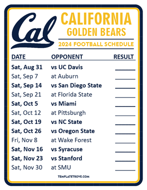 California Golden Bears Football 2024
 Printable Schedule  - Style 2