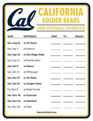 California Golden Bears Football 2024
 Printable Schedule - Style 3