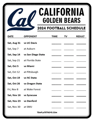 California Golden Bears Football 2024
 Printable Schedule - Style 4