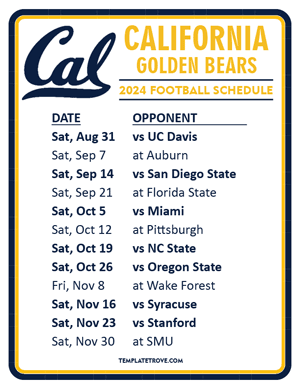 California Golden Bears Football 2024
 Printable Schedule