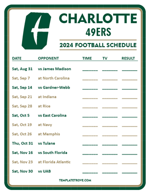 Charlotte 49ers
 Football 2024
 Printable Schedule - Style 3