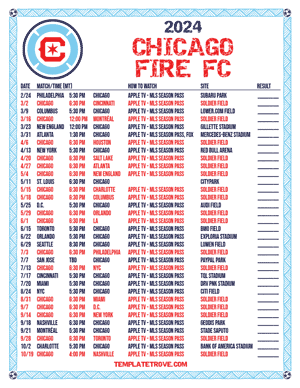 Chicago Fire FC 2024
 Printable Soccer Schedule - Mountain Times