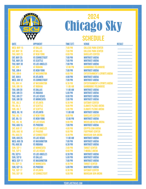 Chicago Sky 2024
 Printable Basketball Schedule - Central Times