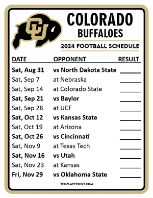 Colorado Buffaloes Football 2024
 Printable Schedule  - Style 2