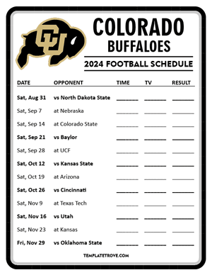 Colorado Buffaloes Football 2024
 Printable Schedule - Style 4