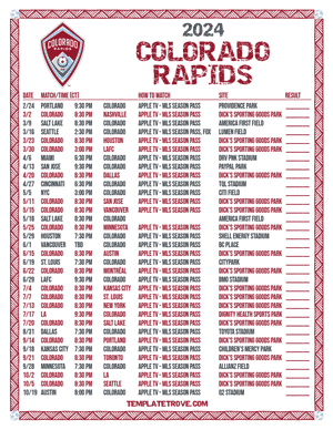 Colorado Rapids 2024
 Printable Soccer Schedule - Central Times