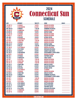 Connecticut Sun 2024
 Printable Basketball Schedule - Central Times