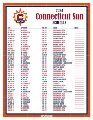 Connecticut Sun 2024
 Printable Basketball Schedule - Pacific Times