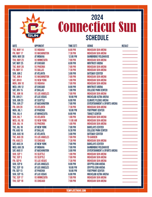 Connecticut Sun 2024
 Printable Basketball Schedule