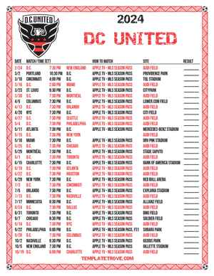 DC United 2024
 Printable Soccer Schedule