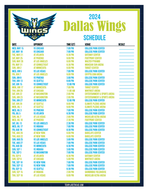 Dallas Wings 2024
 Printable Basketball Schedule - Central Times